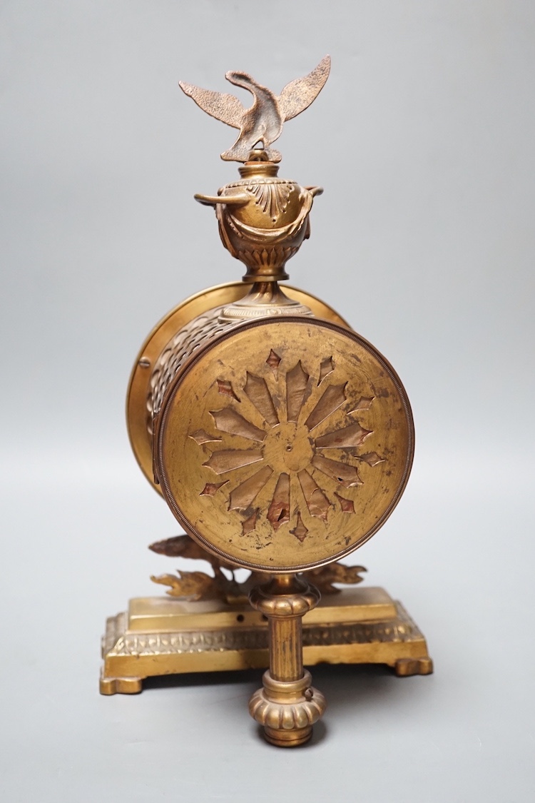 An early 20th century Empire style brass clock 32cm